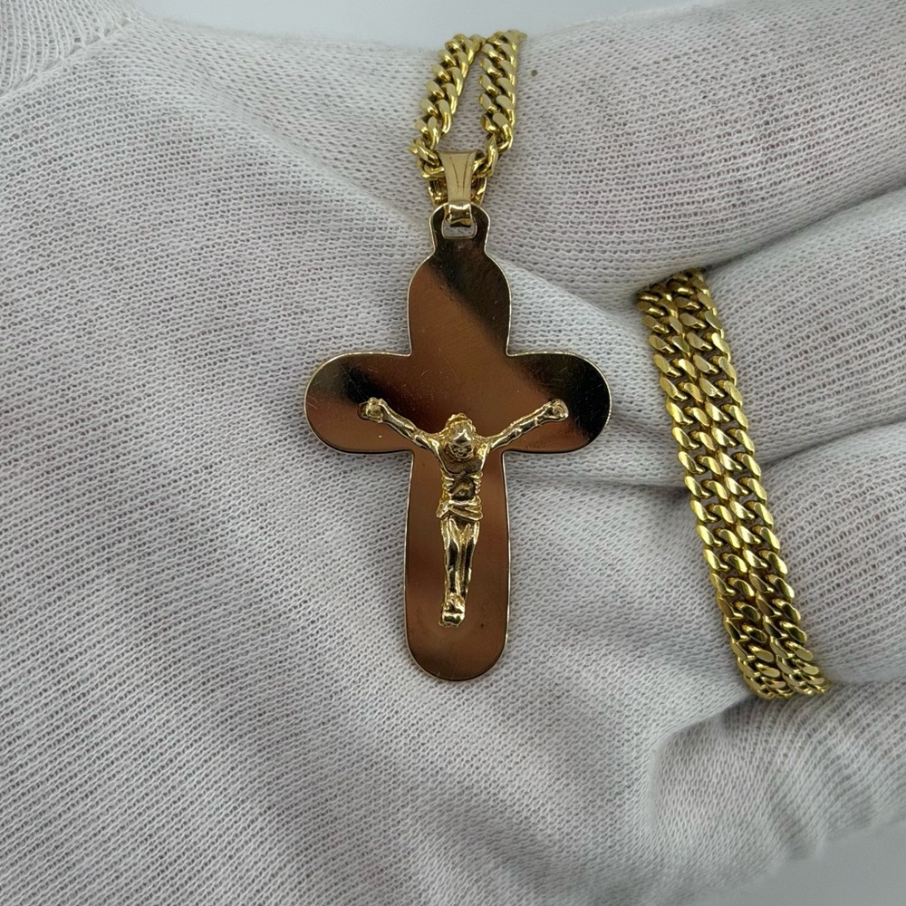 925 Sterling Silver 18K Gold Plated Jesus Cross Pendant Approx. 6g Unisex